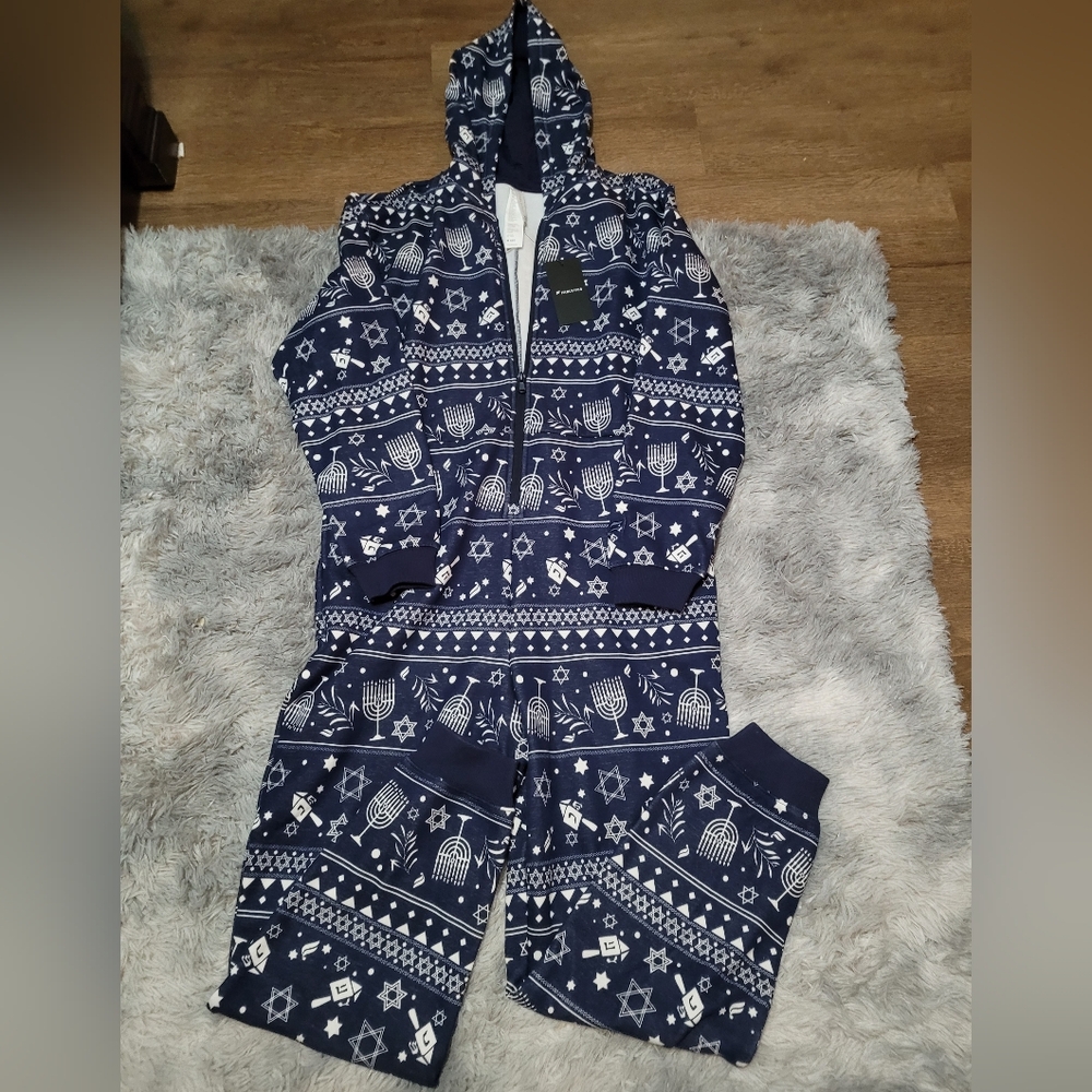 Fabletics Navy and White Hooded Jumpsuit